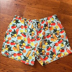 Men's Swim Trunks Printed Colorful with Oranges, Lemons & Fanta Bottles Size L
